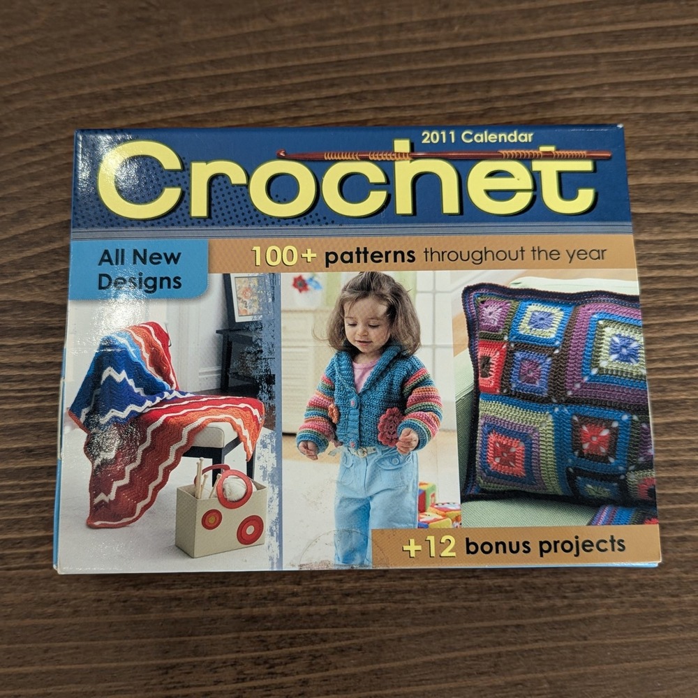 Vintage Crochet Pattern Calendar Blue 2011 Boxed 100+ Designs Accord